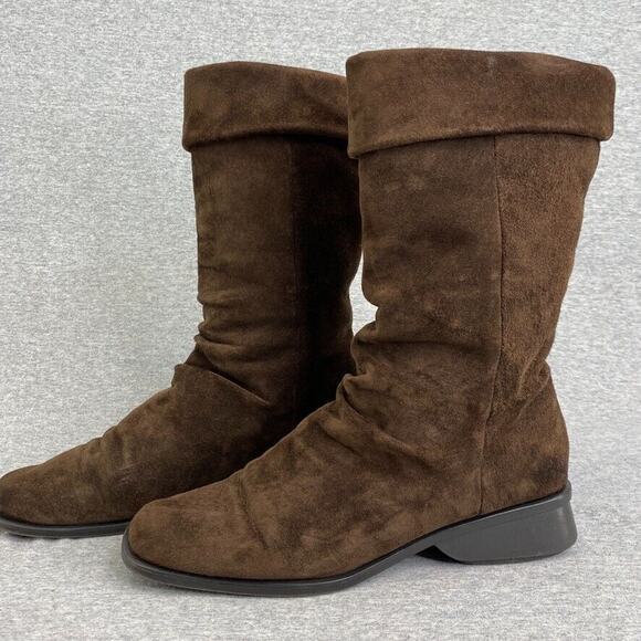 Markon Boots Womens 9M Brown Suede Leather Simon Fold Down Mid Calf Slouch - Picture 1 of 10